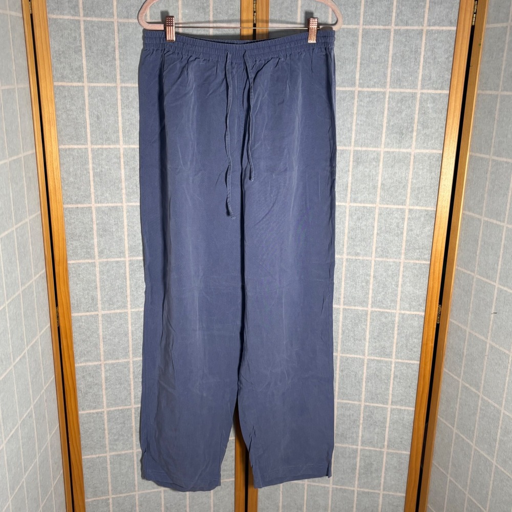 Sigrid Olsen Sport Women's Blue Wide Leg Casual Pants Size L Elastic Waist Y2K‎